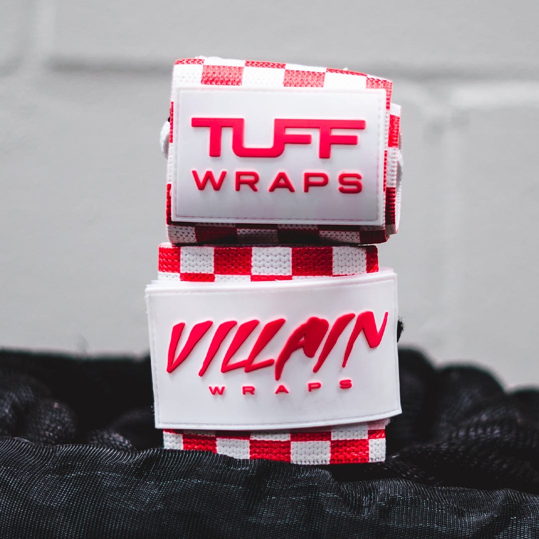 Checkerboard Villain Sidekick Wrist Wraps 16" - (Pink/White) TuffWraps.com