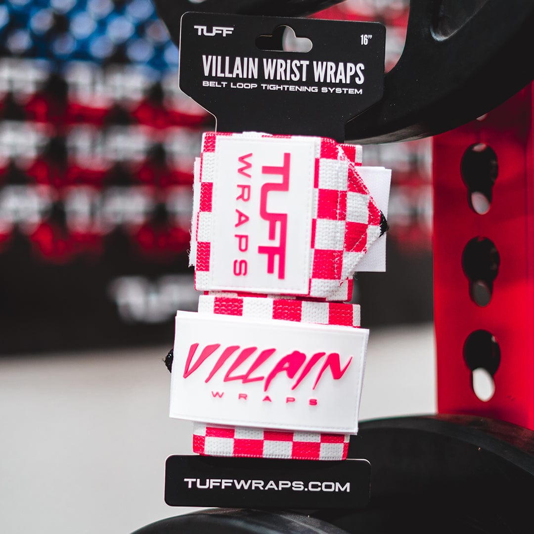 Checkerboard Villain Sidekick Wrist Wraps 16" - (Pink/White) TuffWraps.com