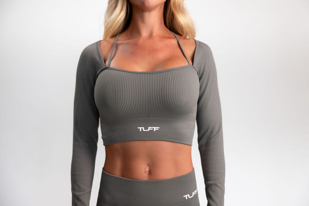 Classic Ribbed Long Sleeve Crop Top - Gray TuffWraps.com