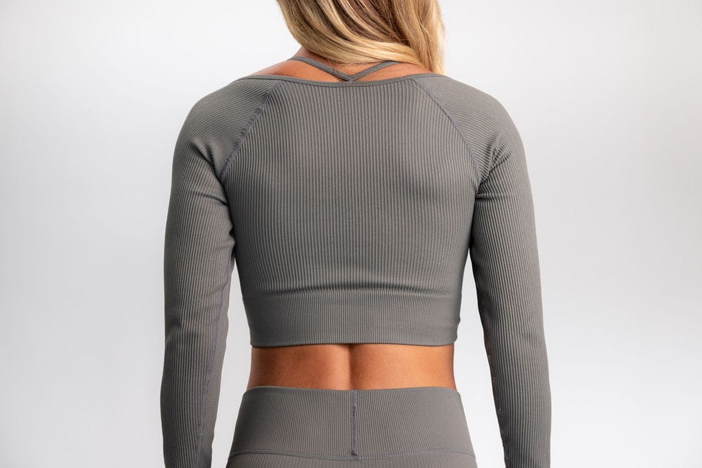 Classic Ribbed Long Sleeve Crop Top - Gray TuffWraps.com