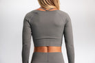 Classic Ribbed Long Sleeve Crop Top - Gray TuffWraps.com