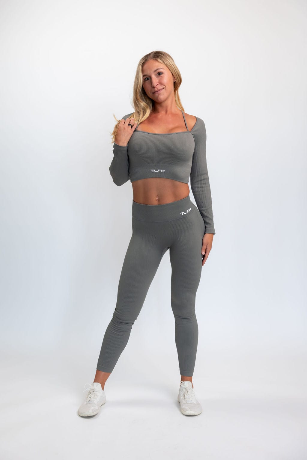 Classic Ribbed Long Sleeve Crop Top - Gray TuffWraps.com