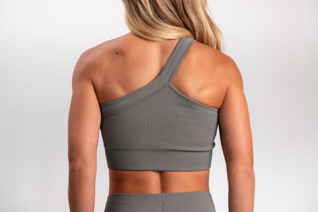 Classic Ribbed One Shoulder Sports Bra - Gray TuffWraps.com