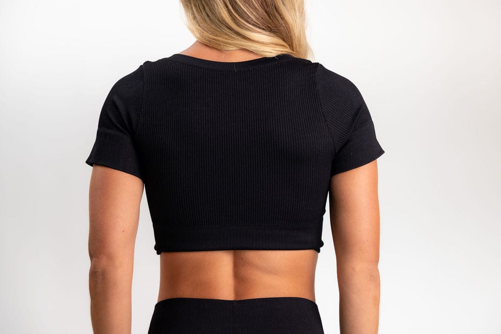 Classic Ribbed Short Sleeve Crop Top - Black TuffWraps.com