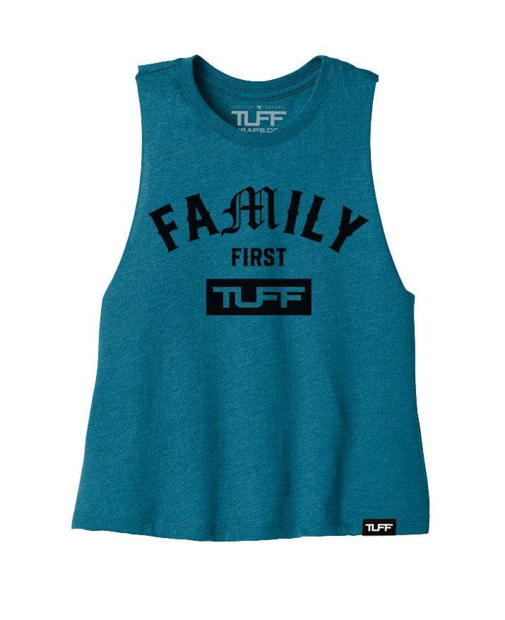 Family First Racerback Crop Top S / Blue TuffWraps.com