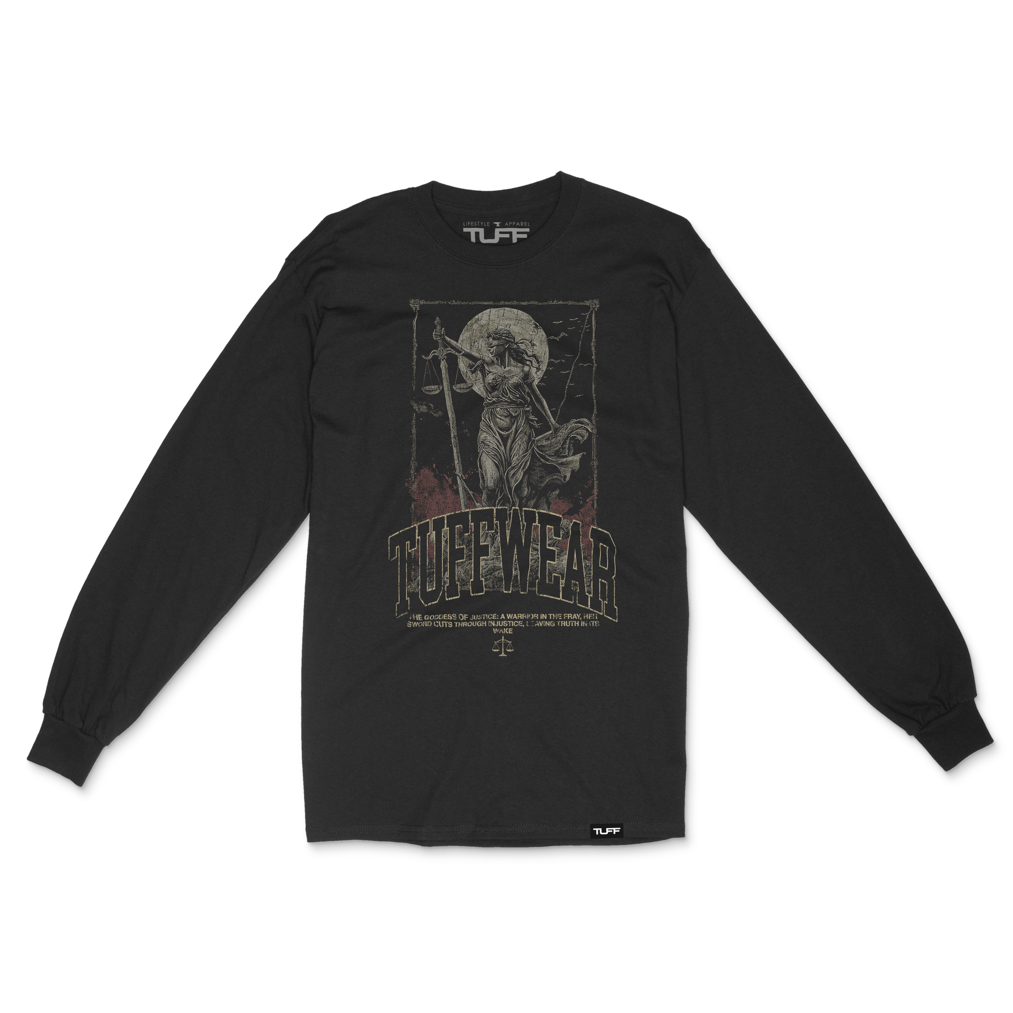 Goddess of Justice Long Sleeve Tee Black / S TuffWraps.com