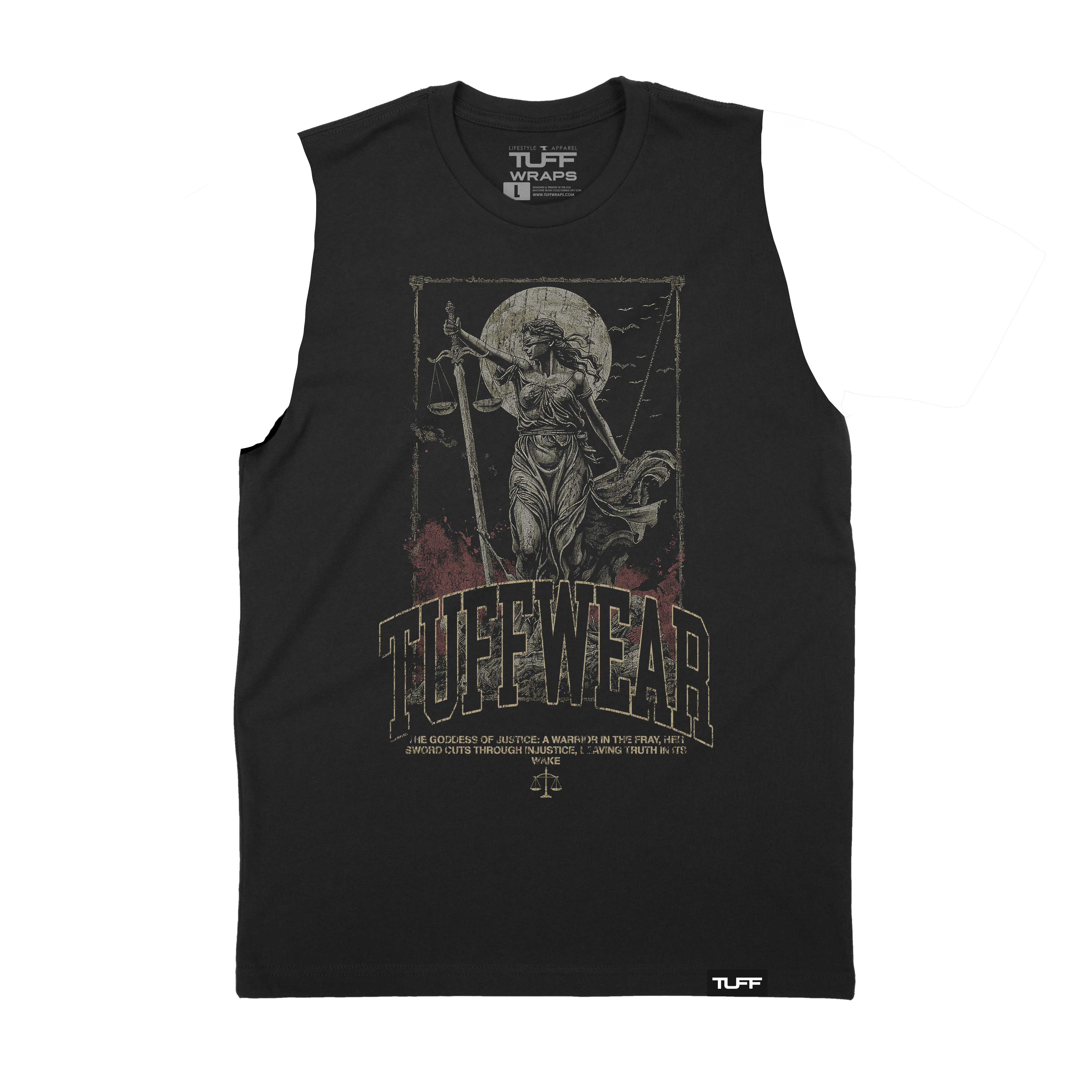 Goddess of Justice Raw Edge Muscle Tank Black / S TuffWraps.com