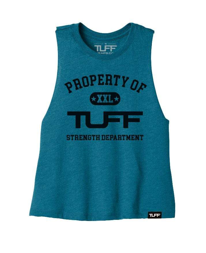 Property of TUFF Racerback Crop Top S / Blue TuffWraps.com