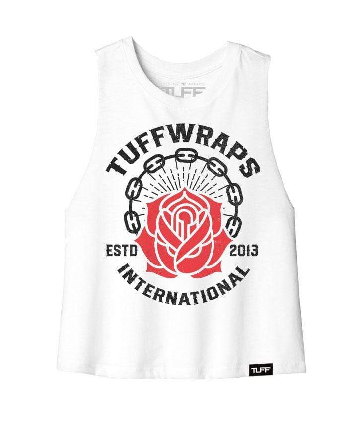 TUFF INTL Rose Racerback Crop Top S / White TuffWraps.com