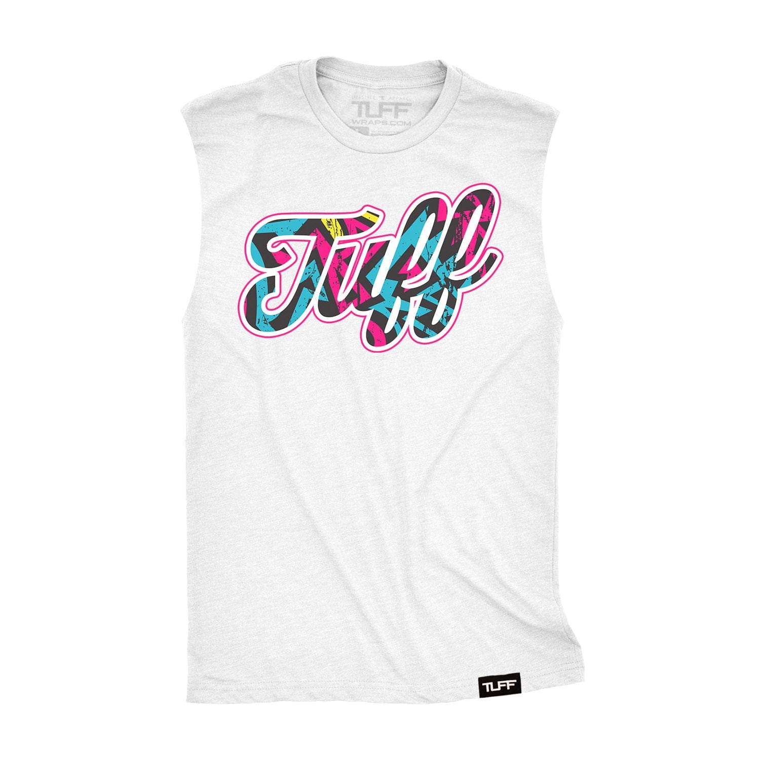 TUFF Script Graffiti Raw Edge Muscle Tank S / White TuffWraps.com