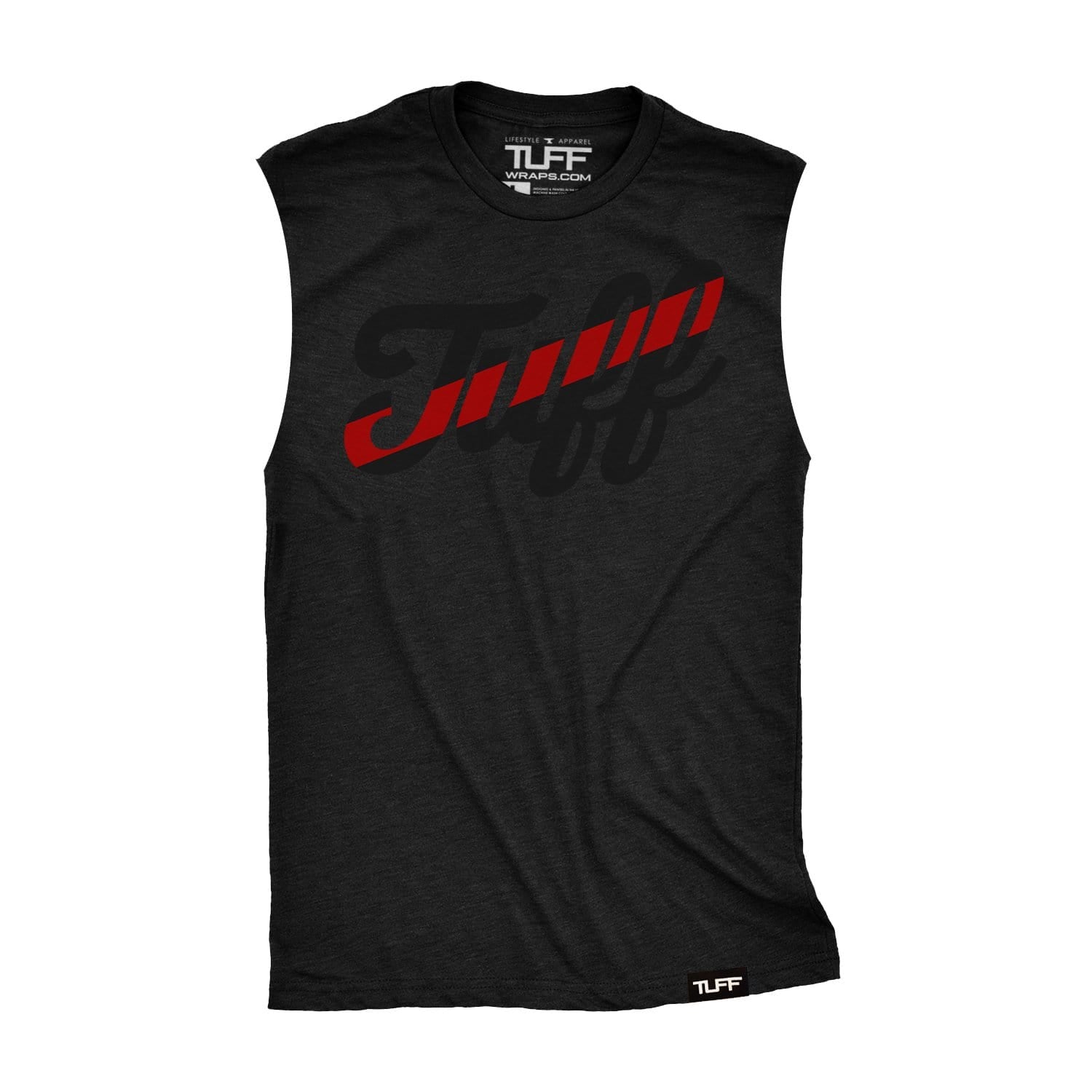 TUFF Script Red Line Raw Edge Muscle Tank S / Black TuffWraps.com