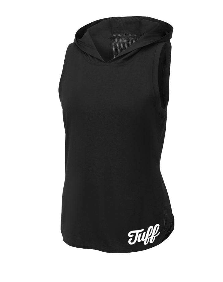 TUFF Small Script Mesh Muscle Hooded Tank XS / Black TuffWraps.com