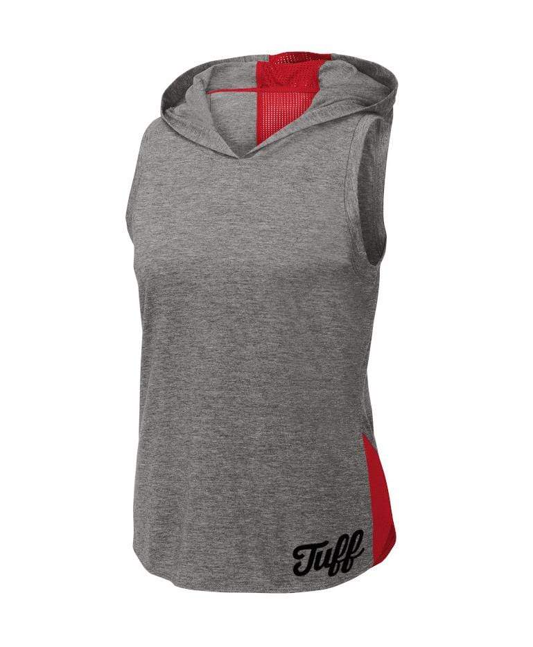 TUFF Small Script Mesh Muscle Hooded Tank XS / Heather Gray - Red TuffWraps.com