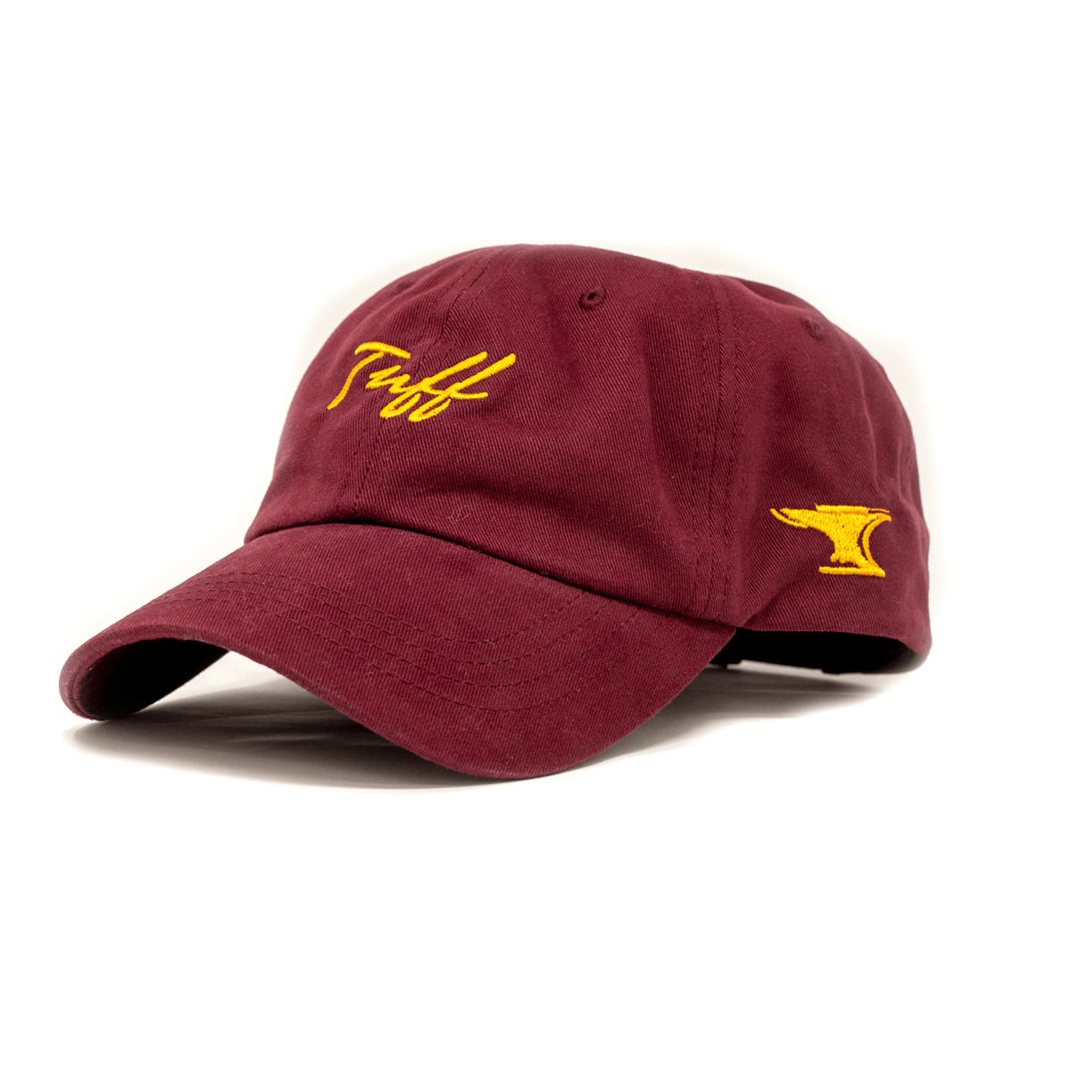 TUFF Thin Gold Script Dad Hat - Maroon Maroon TuffWraps.com