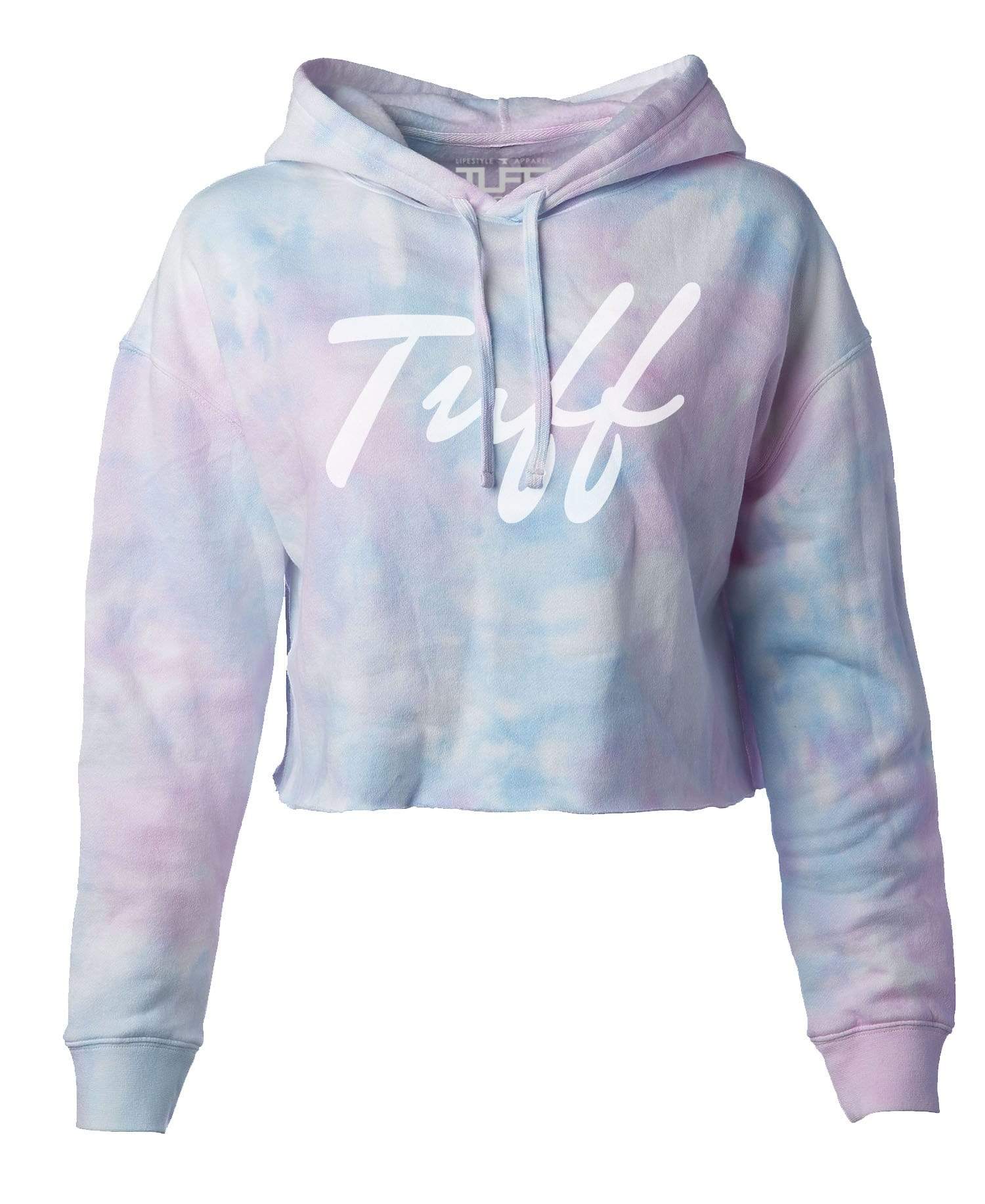 TUFF Thin Script Tie Dye Hooded Cropped Fleece